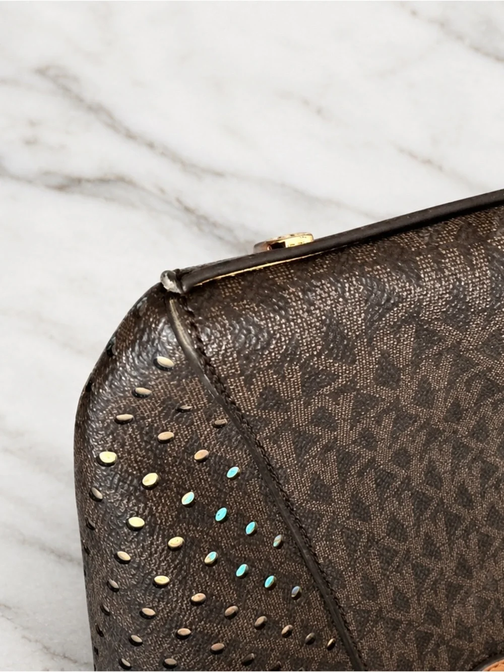 Michael Kors Tote East West Signature Jacquard Voyager Dark Brown Bag Purse
